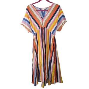 Xirena Grayson Striped Trapeze Drawstring Waist Cotton Silk Dress Size Small